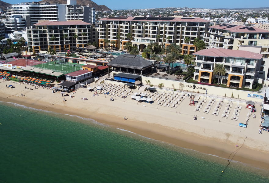 Casa Dorada resort, beach club and tennis course facing Medano beach in Cabo San Lucas, Mexico.
