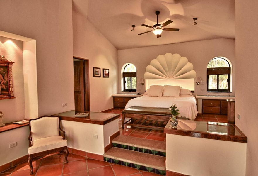 Beautiful master bedroom interior at Hacienda Todos Los Santos in Todos Santos, Baja California Sur, Mexico.