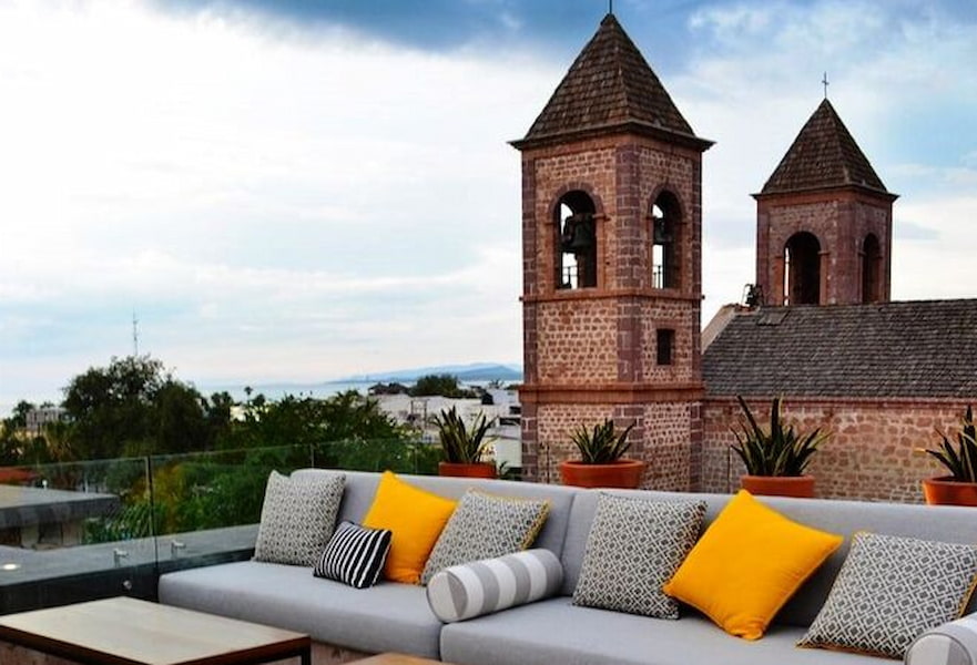 Rooftop terrace at Hotel Catedral La Paz, in BCS, Mexico