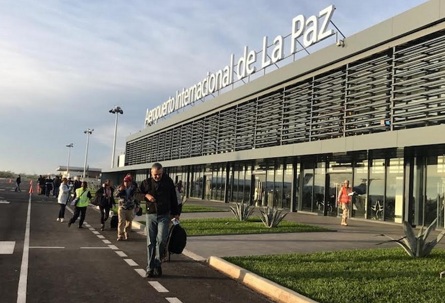 La Paz BCS airport in Mexico, people arriving at the main entrance doors