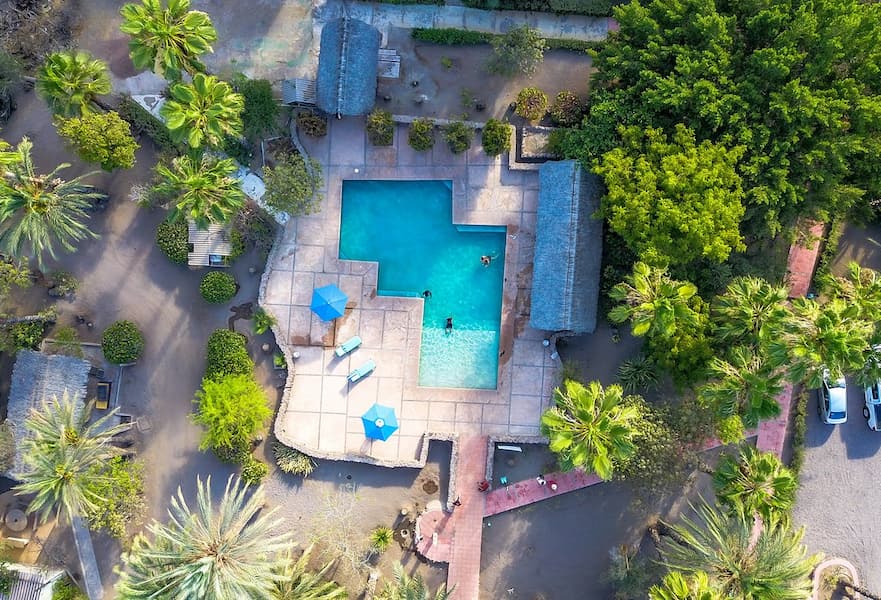Aerial view of pool area in Oasis Hotel Loreto BCS Mexico