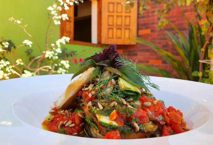 Zucchini dish with tomato and herbs in restaurant Higos y Olivos, Los Cabos Mexico