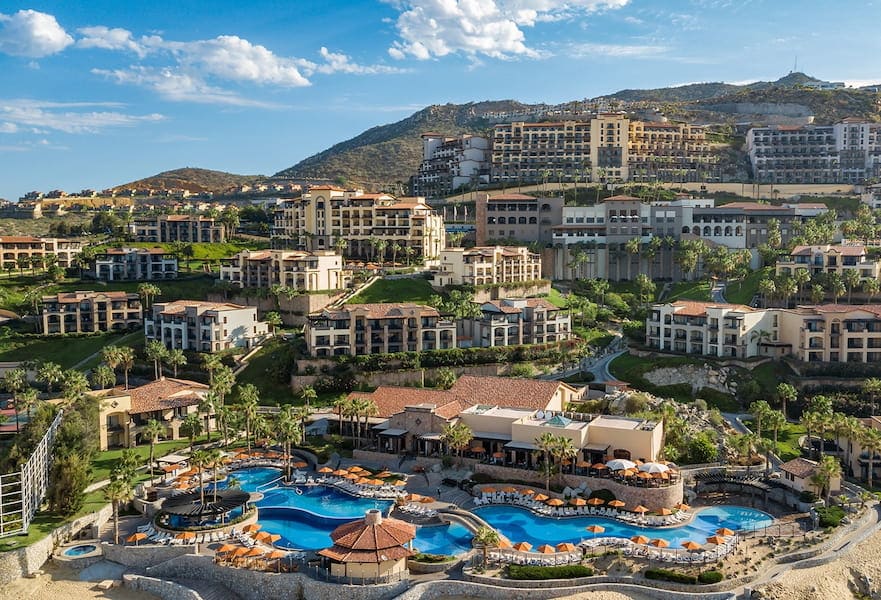 panoramic view of Pueblo Bonito Sunset Beach complex in Cabo San Lucas Mexico