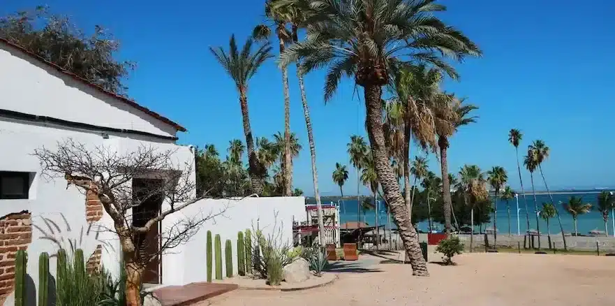 Beachfront main entrance area at Casa Bahia in La Paz, Mexico